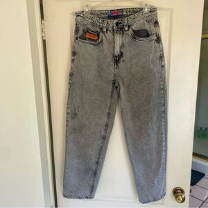 EMPYRE Vintage Skater Jeans Black Acid Wash Relaxed Fit Tapered Leg Women’s 28